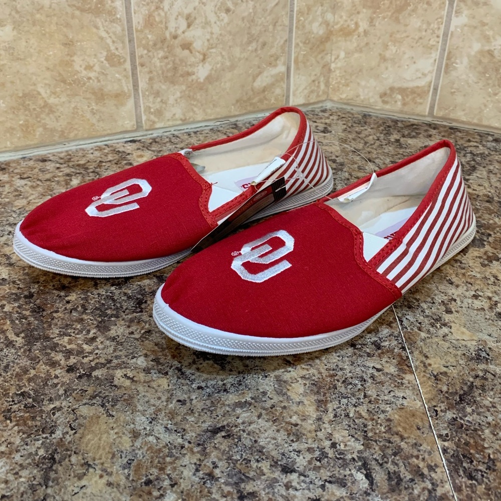 Oklahoma University Sooners College Red White Striped Sneakers Size 7 - Picture 2 of 8